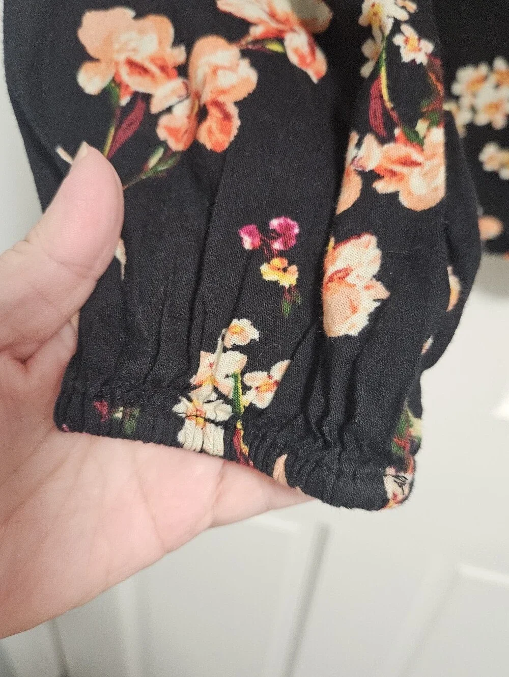 Old Navy Black Floral Lace-Trim Long Sleeve Top